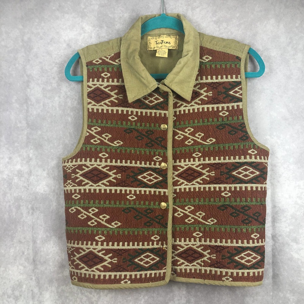Tantrums Vest Womens Southwestern Button Up Aztec Pattern Neutral Size Large